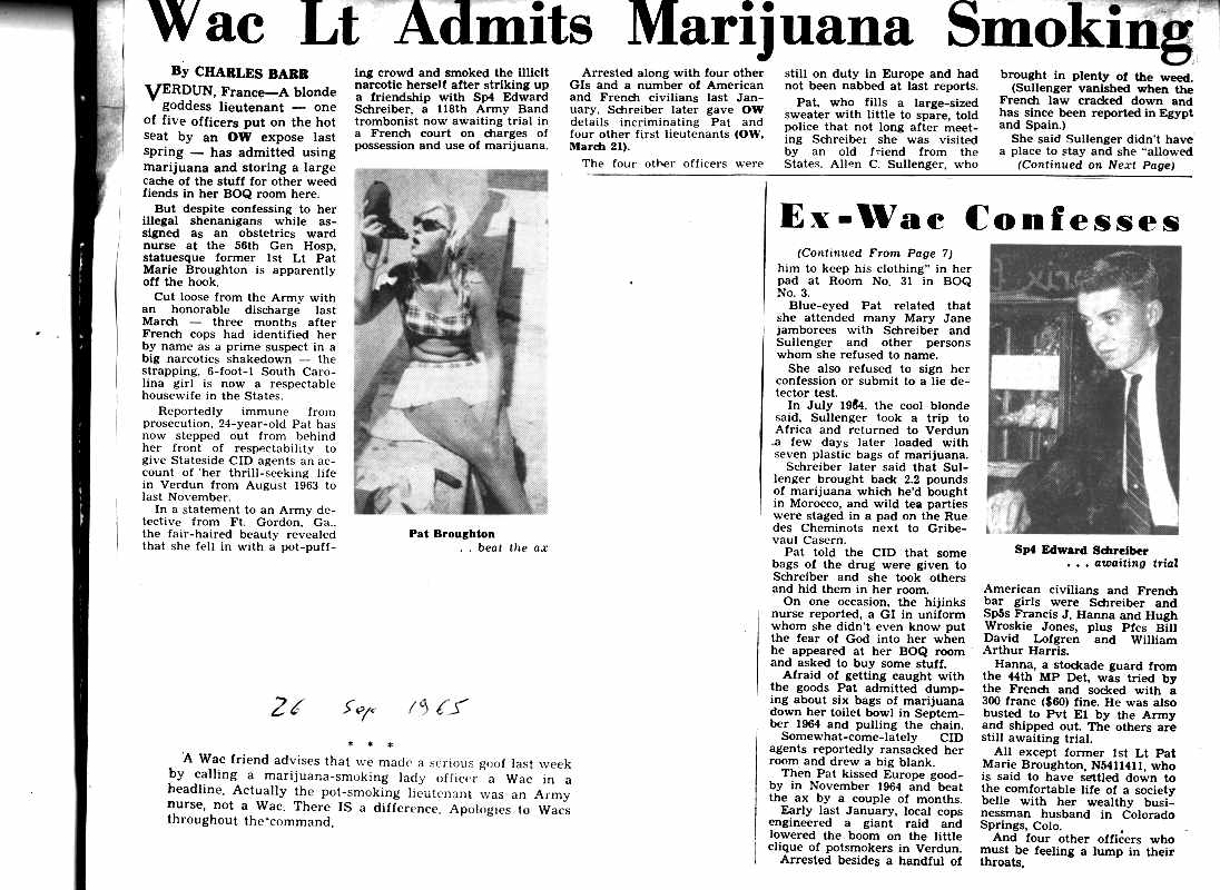 September 19, 1965:  WAC Lt Admits Marijuana Smoking